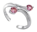 Sterling Silver Toe Rings with Two Pink Cubic Zirconia Toering