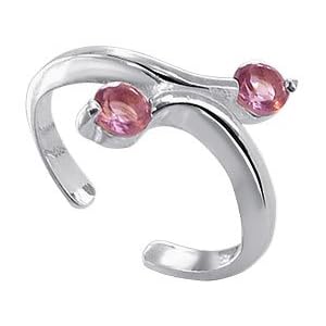 Sterling Silver Toe Rings with Two Pink CZ Toering