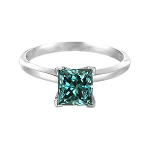 1/2 CT Princess Cut Blue Diamond Solitaire Ring 14K White Gold 1/2 CT Princess Cut Blue Diamond Solitaire Ring 14K White Gold