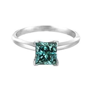 1/4 CT Princess Cut Blue Diamond Solitaire Ring 14K White Gold In Size 6 (Available In Sizes 5 - 10)