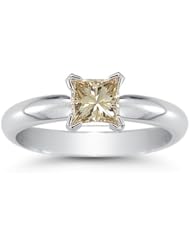 0.60 Cts Brown Diamond Solitaire Ring in 14K White Gold