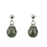 Sterling Silver 8-9mm Tahitian Pearl Dangle Earrings