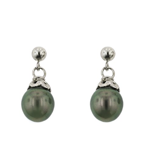 Sterling Silver Tahitian Cultured Pearl Dangle Earrings (8-9mm)