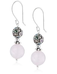 Sterling Silver Cloisonne with Rose Quartz Drop Earrings