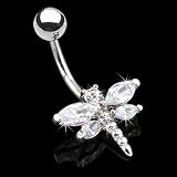 14 Ga 3/8 Navel Ring w/ Gem Dragonfly