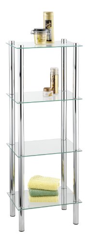 WENKO 15853100 Exclusiv Haushalts- und Badregal Yago - 4 Glas-Ablagen, Chrom, 40 x 104 x 30 cm