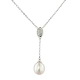 Sterling Silver 1 11/20 cttw White Topaz w/ 9mm Drop White Freshwater Cultured Pearl Pendant w/ Chain, 17+1