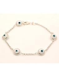 Evil Eye Murano Glass Bead Designer Sterling Silver Bracelet SD10, 7mm 7in