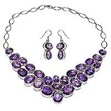  Indian Jewelry - Earring and Necklace Sets in Sterling Silver & Amethyst Gemstone 16 (gnklcs349)