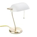Electrix Illumination 7770-WE Contemporary Bankers Lamp, 14 High, Curved Stem, White Glass Shade/Brass Base