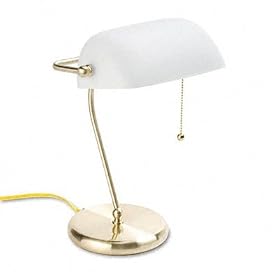 Electrix Illumination 7770-WE Contemporary Bankers Lamp, 14 High, Curved Stem, White Glass Shade/Brass Base