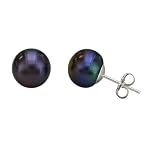 6-6.5mm Black Freshwater Pearl Stud Earring “AAA” Button Sterling Silver