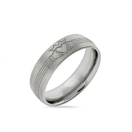 Eve's Addiction Men's Stainless Steel Claddagh Message Band