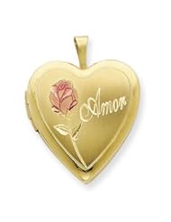 Gold Filled 20mm Enameled Rose Amor Heart Locket