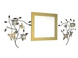 Wall Mirror with Butterfly Candle Sconces-3 Pc Set