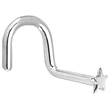 Solid 14KT White Gold Star Right Nostril Screw- 18 Gauge