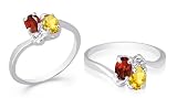 Oval Cut Citrine Garnet Ring Sterling Silver