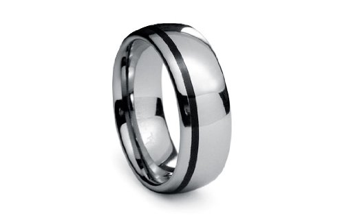 Tungsten Carbide Ring High Polish Dome with Black Resin Inlay 8mm