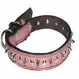 Top Dog Spiked Pink Leather Dog Collar 1 x 22 inch