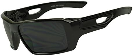 Mens Inspired Sports Wrap Sunglassses w/ Super Dark Black Lenses Biker Shades (Shinny Black)