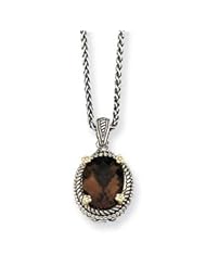 Antique Sterling Silver & 14K Gold Smokey Quartz Necklace