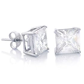 April Birthstone Basket Set Diamond Simulated Princess Cut Cubic Zirconia CZ Silver Stud Earrings: Jewelry