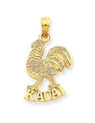 Polished & Solid 12.75mm 14k Gold Kauai Rooster Ocean Beach Pendant