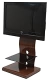 UKGL-510 designer glass tv stand, iconic brand walnut wood effect, black glass shelves 32, 37, 40, 42, 50, 52