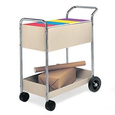 Fellowes Mfg Co Products - Steel Mail Cart 16-14x38x39-14 GraySilver Chrome - Sold as 1 EA - Steel mail cart holds up to 150 legal-size hanging folders Use bottom shelf for bulk mail or packages Top basket measures 16 wide x 30 deep x 10 high Bottom shelf
