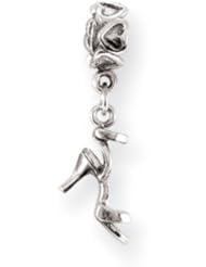 High Heel Dangling Shoe and Hearts Charm in Silver for 3mm Bracelets