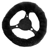 Geniune Sheep Skin Steering Wheel Cover - Black