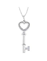 Sterling Silver Cubic Zirconia Cut Out Heart Fancy Key Pendant Necklace