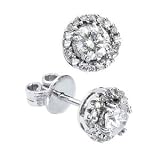 Big Save  14K White Gold Round White Diamond Halo Studs Earrings (0.50 cttw, H-I Color, I1-I2 Clarity) On Sale