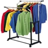 Flared Double Garment Rack-Matte Black Steel (Black and Steel) (38" to 67"H x 34"W x 17"D (bottom) 24"D (top))