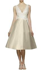 V-neck Short Lace Satin  Dress