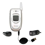 Retractable USB Hot Sync Compact Kit with Car & Wall Charger for the Samsung SPH-A680 - Gomadic Brand w/ TipExchange Technology