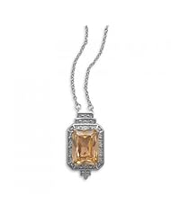 MMA Silver - 16 inch+1 inchExtension Rhodium Plated Necklace with Large Champagne CZ Pendant