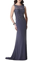Plus Size Sheath Chiffon/Jersey Sleeveless Bateau Neck Illusion Beaded Mother-of-the-Bride Dress/Prom Dress  with a Brush/Sweep Train 