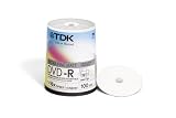 TDK DVD-R47PWWCBED100 DVD-R Printable 16x 100 Pack Cakebox