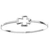 Sterling Silver Open Cross Bangle Bracelet with Hook Closure