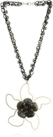 Devon Leigh "Statement Necklaces" Black Rutilated Quartz and Smoky Quartz Flower Pendant Necklace