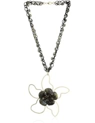 Devon Leigh "Statement Necklaces" Black Rutilated Quartz and Smoky Quartz Flower Pendant Necklace