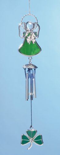 Irish Angel Suncatcher Wind Chime Stained Glass with Shamrock and Chimes