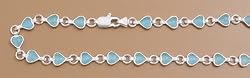 Sterling Silver Stone Anklet - Heart Cut and Aqua - 10'' in Length