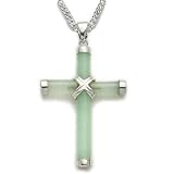 1 3/8 Sterling Silver Burma Jade Cross Necklace with Silver Tips on 18 Chain