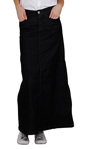 Denim Long Skirt - Black - Womens Black Full Length (SKIRT59)