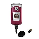 Einziehbares USB Kabel für Sony Ericsson z530c mit Hot Sync und aufladen Einsatzmöglichkeiten von Gomadic mit TipExchange Technology