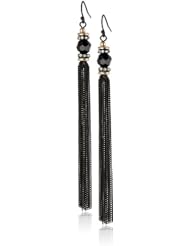 Nine West "Pop Notch Black" Gold-Tone Black Crystal Tassel Drop Earrings