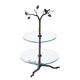 25 Inch Iron Tree 2 Tier with Glass Shelves and Bird by Creative Co Op