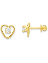 MadiK® Childrens 14K Yellow Gold White Zircon Birthstone Heart Post Earrings